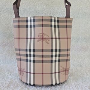 Burberry Haymarket Check Lorne Bucket Crossbody- Light Elderberry
